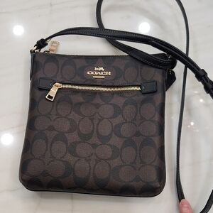 Coach Signature Brown and Black Crossbody Bag
